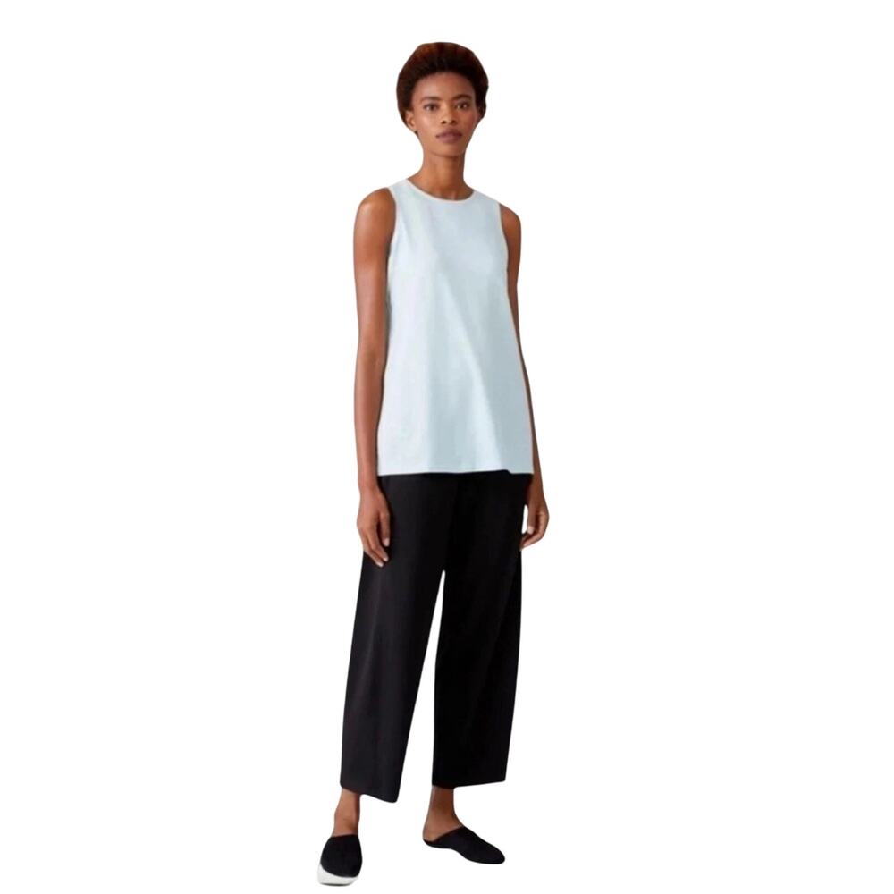 Eileen Fisher Tencel Jersey Knit Crew Neck Long Shell in Clearwater Blue XS